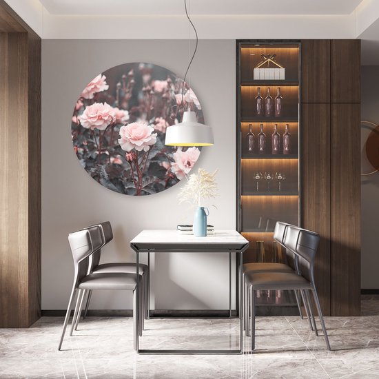 Cercle Mural Artaza Dibond - Fleurs Roses Roses - Ø 90 cm - Groot - Cercle Mural - Tableau Rond - Pour Intérieur et Extérieur