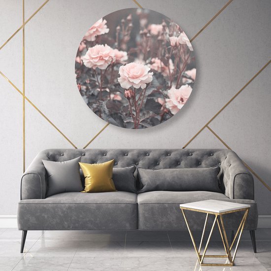 Cercle Mural Artaza Dibond - Fleurs Roses Roses - Ø 90 cm - Groot - Cercle Mural - Tableau Rond - Pour Intérieur et Extérieur