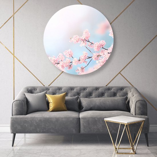 Cercle Mural Artaza Dibond - Fleurs Roses Fleuries - Ø 90 cm - Groot - Cercle Mural - Tableau Rond - Pour Intérieur et Extérieur