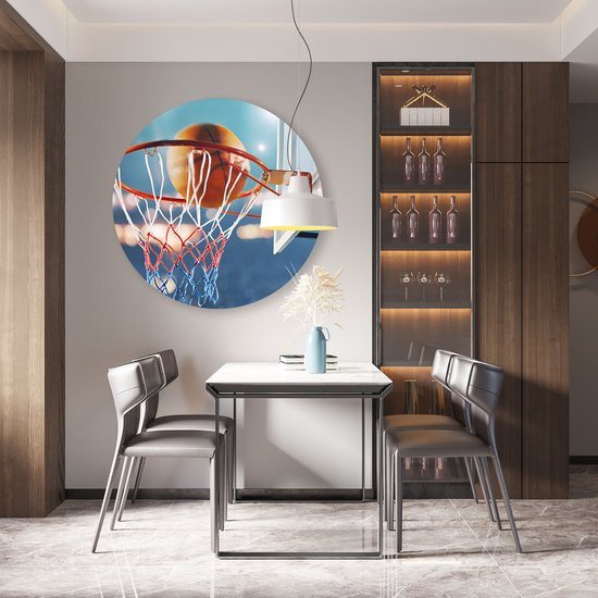 Artaza Dibond Wall Circle - Basketbal in Ring - Hoop - Assiette - Ø 90 cm - Groot - Wall Circle - Peinture ronde - Pour l'intérieur et l'extérieur