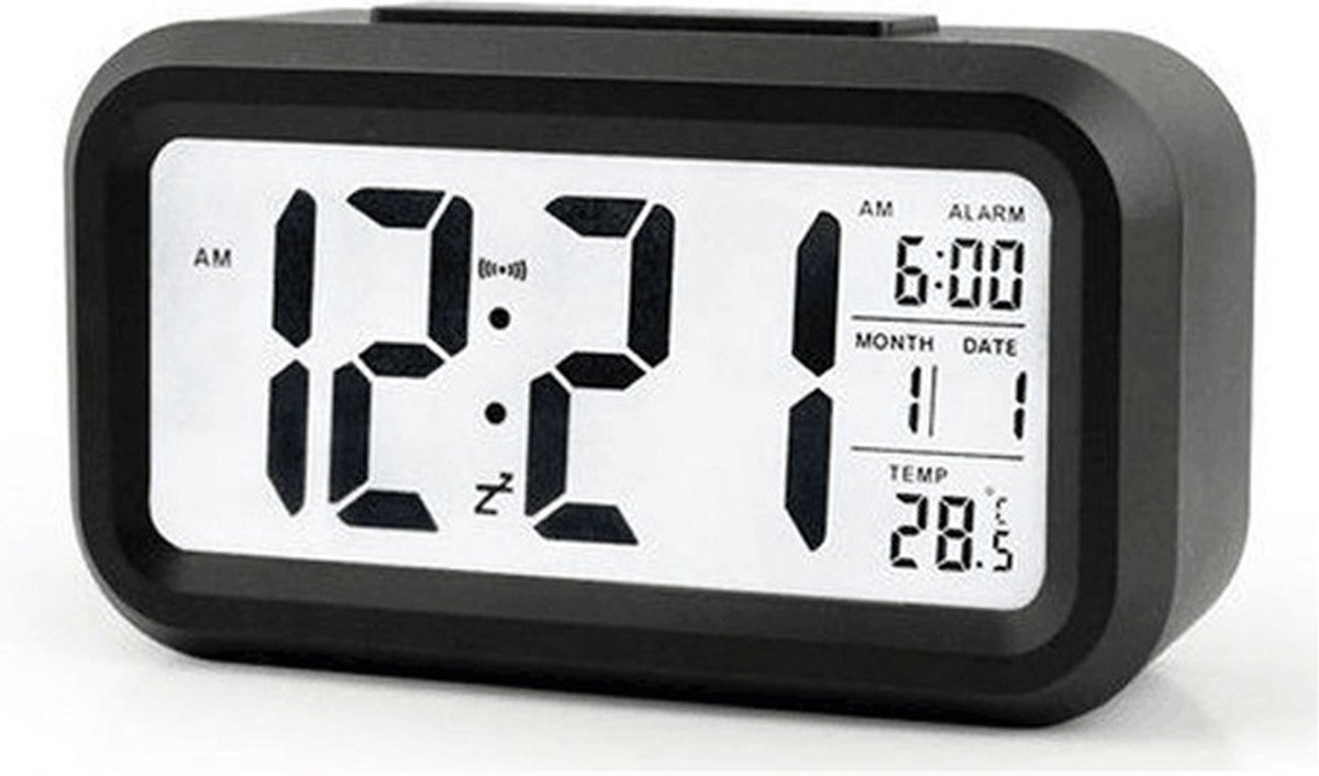 A&K Digitale Wekker | Alarmklok | Inclusief temperatuurmeter | Met snooze en verlichtingsfunctie | Zwart