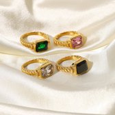 Black Croissant Twisted Emerald Ring stainless steel Crystal Gemstone 18k Gold Plated