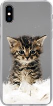 Geschikt voor iPhone Xs hoesje - Kat - Kitten - Veren - Siliconen Telefoonhoesje