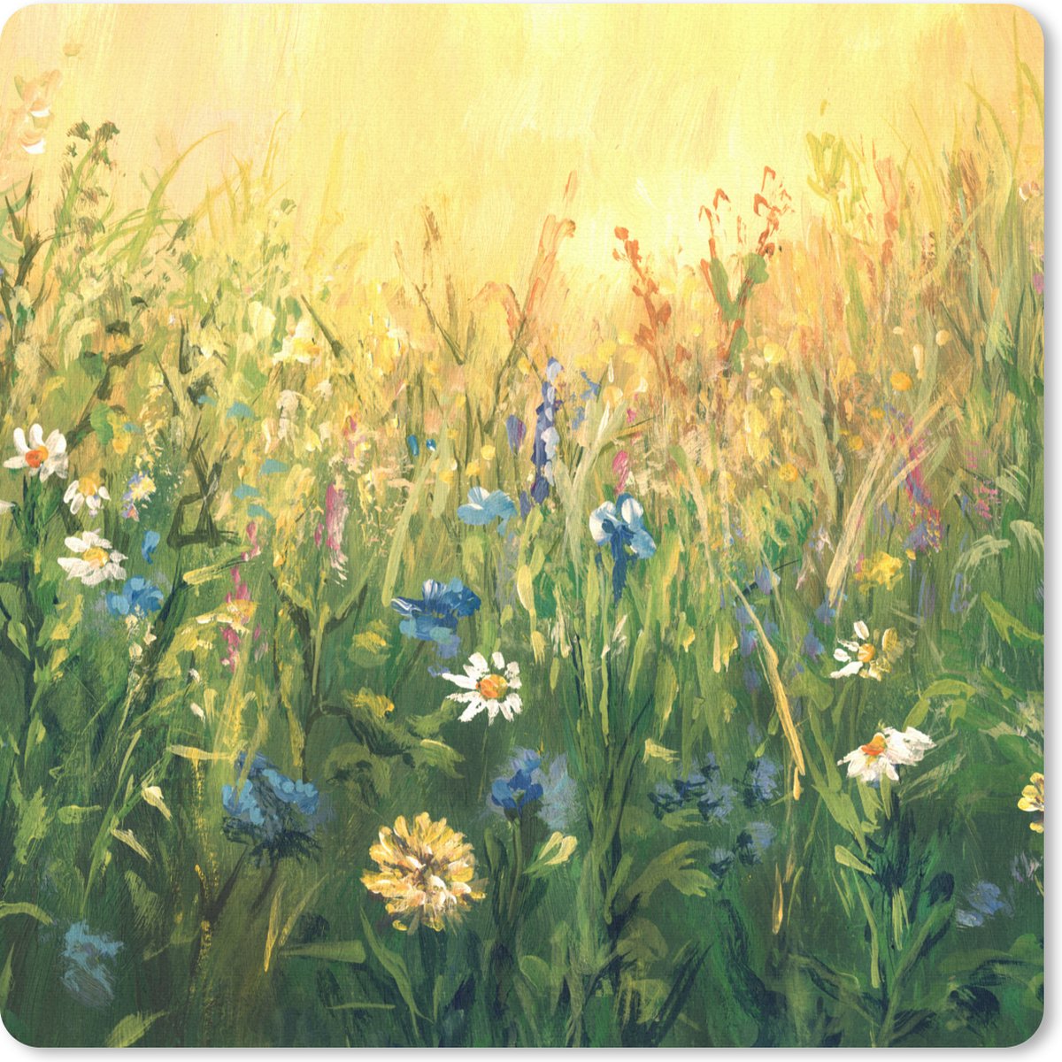 Muismat 30x30 cm - Mousepad Bloemen - Waterverf - Zon - Muismatten