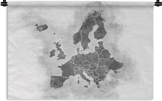 Wandkleed - Wanddoek - Kaart van Europa - zwart wit - 180x120 cm - Wandtapijt