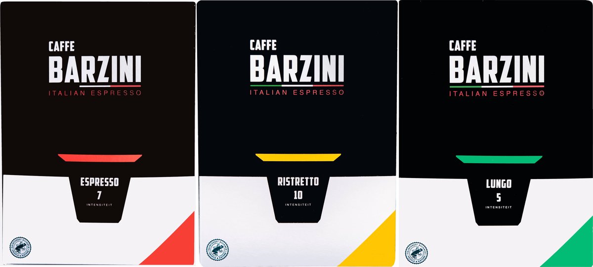 Barzini cups proefpakket - 3x 80 capsules - Totaal 240 capsules - Ristretto, Lungo & Espresso Cups - 100% Rainforest Alliance koffie cups - koffiecapsules
