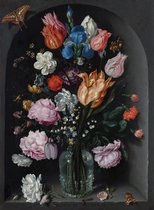 Schilderij op Canvas - 75 x 100 cm - Bloemen in een glazen fles - Kunst - Jacob de Gheyn II - Wanddecoratie - Muurdecoratie - Slaapkamer - Woonkamer