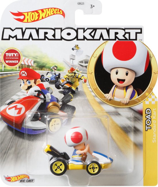 Hot Wheels Racebaanauto Mario Kart Toad Junior 1:64 Die-cast