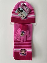 LOL Surprise Meisjes 3-Delig winterset  Roos Handschoenen-muts-sjaal 4 tot 7 jaar