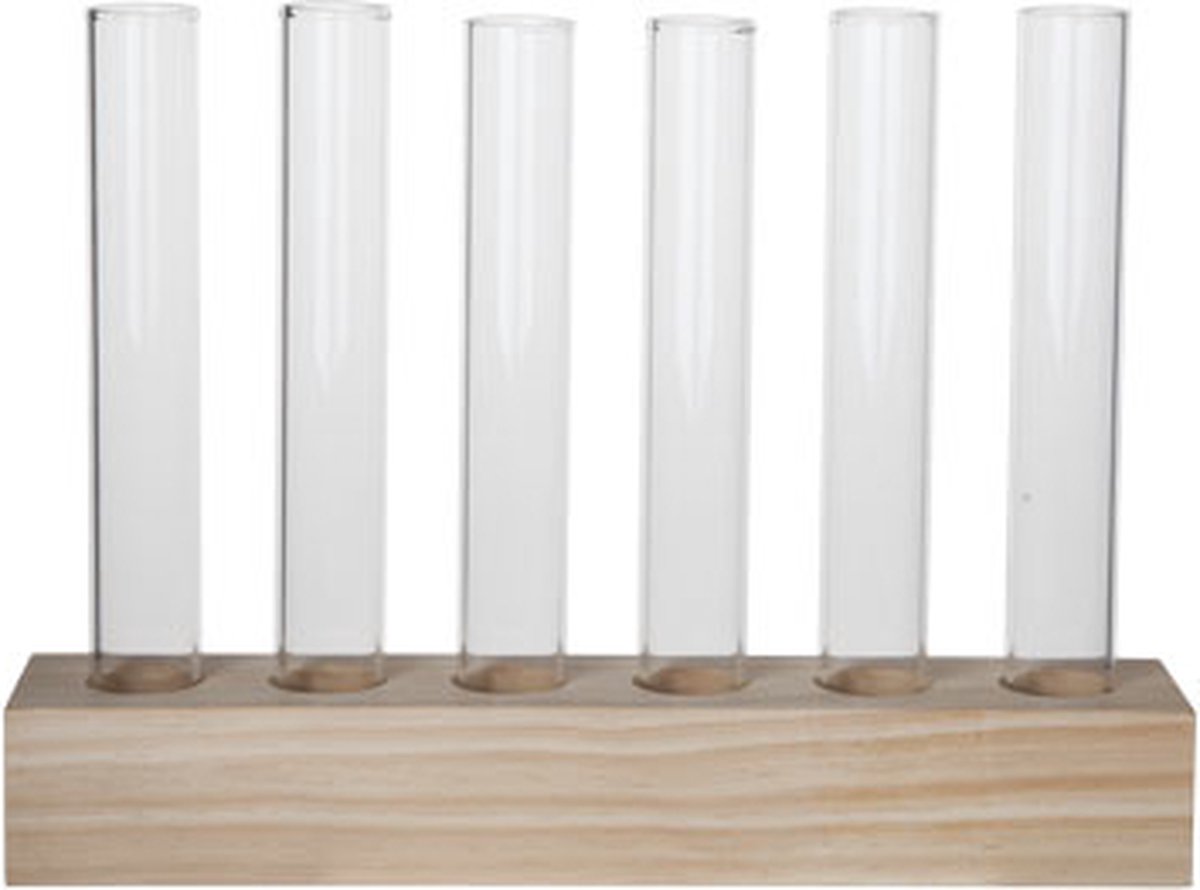 Glaasjes set 6 met houten staander D2.5xH14 cm