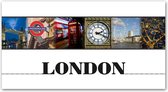 Dibond - Stad / Londen / London / Collage in wit / zwart / rood / geel / blauw - 80 x 160 cm.