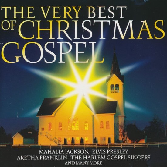 Hoes van de "The Very Best of Christmas Gospel" CD met ster-vormige lichtbron boven een kerk.