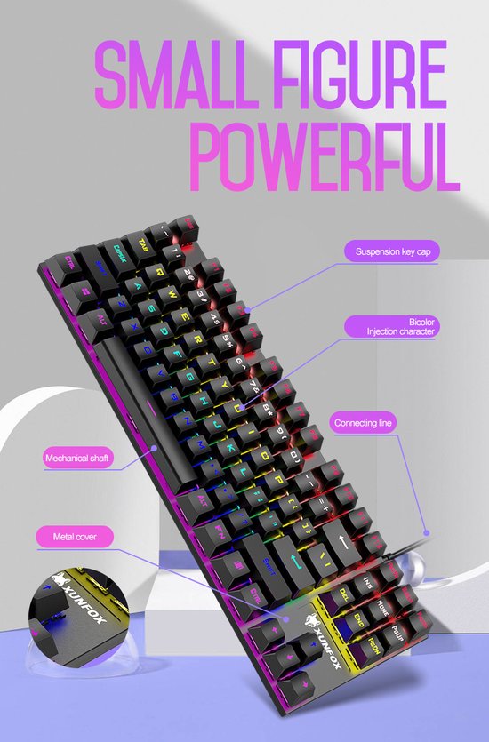 XUNFOX K80 RGB clavier de jeu mécanique 87 touches TKL - clavier de jeu  Windows/Mac -... | bol.com