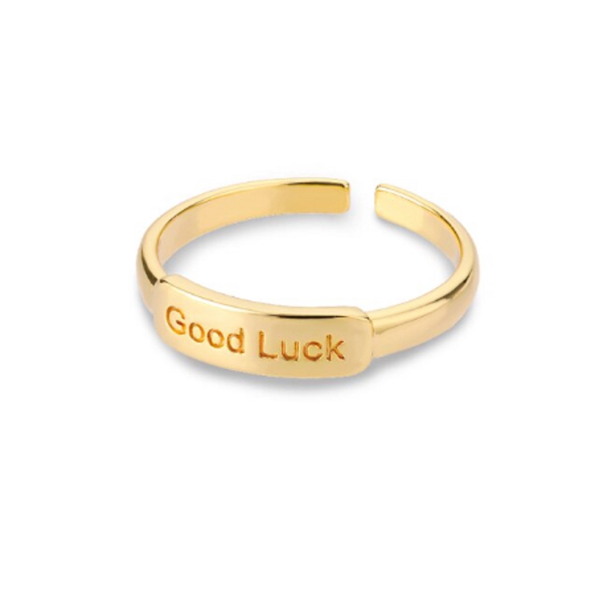 Ring stainless steel ''good luck'' tekst ring, roestvrijstaal, goudkleurig