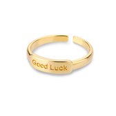 Ring stainless steel ''good luck'' tekst ring, roestvrijstaal, goudkleurig