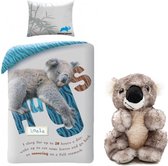 Animal Planet Dekbedovertrek Koala beer- Eenpersoons- 140 x 200 cm - Katoen- blauw, incl. Pluche Koala beertje 18cm.