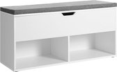 FURNIBELLA-schoenenbank, bank, 2 open vakken, opbergruimte onder het deksel, schoenenrek, gestoffeerde zitting, hal, slaapkamer en entree, 100 x 30 x 48 cm, wit LHS21WT