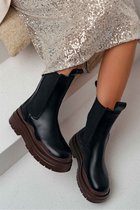 Zizi - zwarte dames boots / laars met bruine zool / mat met elastisch detail - Maat 37