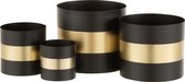 J-Line Set Van Vier Bloempotten Rond Metaal Zwart/Goud