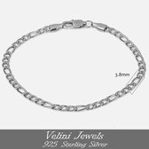 Velini jewels-3.8MM Box Armband-925 Zilver gerodineerd Ketting-20cm met lobster lock