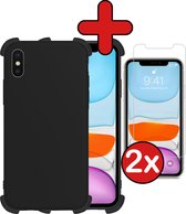 Hoes voor iPhone X Hoesje Zwart Shock Proof Case Met 2x Screenprotector - Hoes voor iPhone X Case Hoesje - Hoes voor iPhone X Hoes Cover