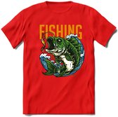 Fishing - Vissen T-Shirt | Grappig Verjaardag Vis Hobby Cadeau Shirt | Dames - Heren - Unisex | Tshirt Hengelsport Kleding Kado - Rood - XXL