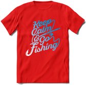 Keeo Calm Go Fishing - Vissen T-Shirt | Grappig Verjaardag Vis Hobby Cadeau Shirt | Dames - Heren - Unisex | Tshirt Hengelsport Kleding Kado - Rood - M