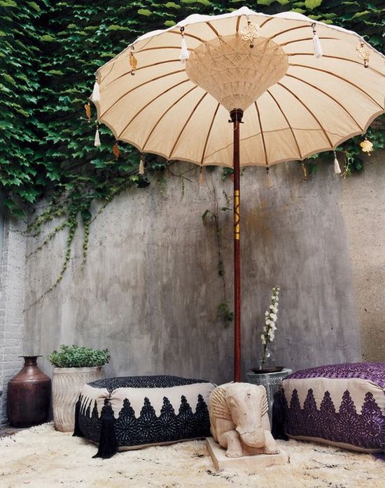 Parasol crèmekleur- Bali - Ibiza - woondecoratie - hout -stof | bol.com