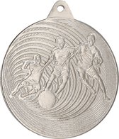 100 zilveren medailles van 5 cm voetbal met lint driekleur