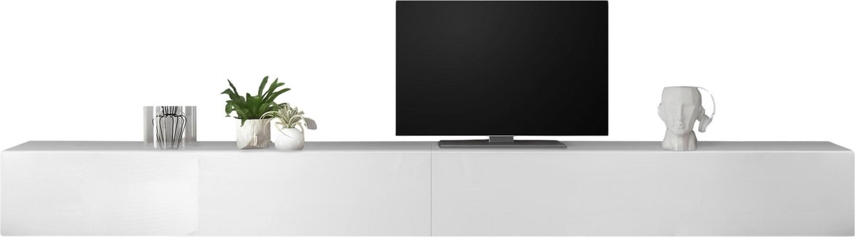 Zwevend Tv-meubel Tesla 276 cm breed in hoogglans wit