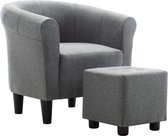 Furnibella – Fauteuilset met Hocker 2-delig Stof Lichtgrijs Loungestoel Kuipstoel