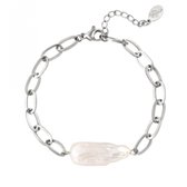 Yehwang- zilveren -stainless steel - Armband - met witte parel