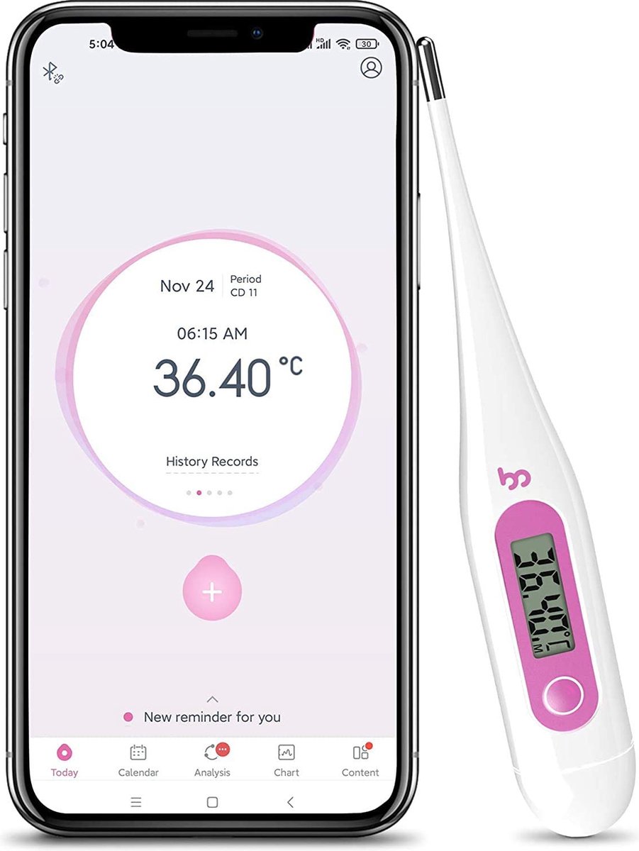 Femometer Digitale basale thermometer, temperatuur tijdens de zwangerschap, handmatige vruchtbaarheid en zwangerschapsplanning, ovulatiecyclusrecord met app - Merkloos