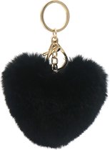 Sleutelhanger Fluffy Hart - 9 cm - Zwart