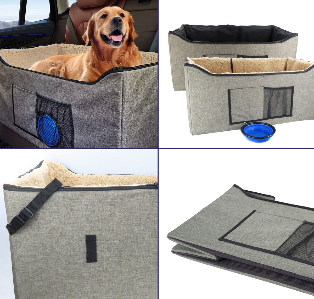 Siège Auto Grand Chien Pliable avec Abreuvoir XL - Panier Voiture pour Chien  avec