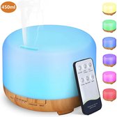 Hianjoo Aroma Diffuser, 450 ml, Luchtbevochtiger met Timer, Ultrasone Aromatherapie Diffuser, Led met 7 Kleuren, voor Kantoor, Yoga, Spa, Slaapkamer, Houtkleur