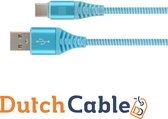 DutchCable Premium series - USB C oplaadkabel 1 meter - USB C kabel - USB C naar USB A - Cyaan licht blauw - Katoen mantel - Samsung - Huawei - Android - OnePlus - oplaadkabel - so