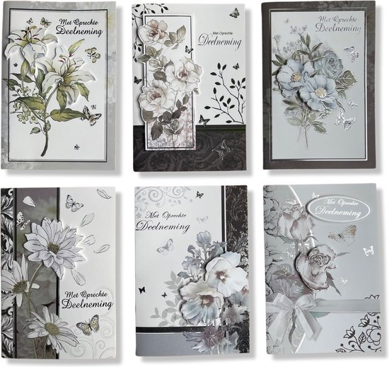 6 cartes de vœux de condoléances de Luxe Premium - Sincères condoléances -  17x12cm 