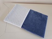 MamaSien - Wagendeken - Handgemaakt - Baby - Nicky velours blauw - Poplin pluisje wit