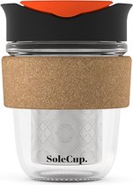 SoleCup koffie to go reisbeker geschikt voor losse thee - 340 ml - Zwart/oranje-rood