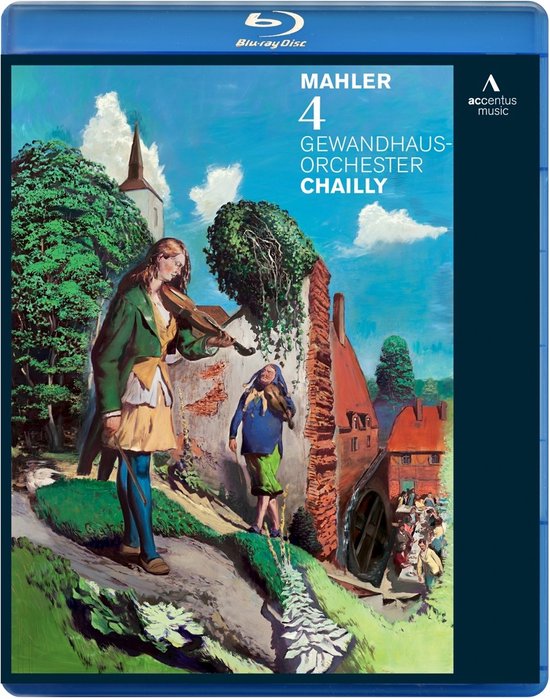Hoes van een Blu-ray disc met een schilderij van twee figuren in een landschap, Mahler 4 Gewandhausorchester Leipzig Chailly staat erop.