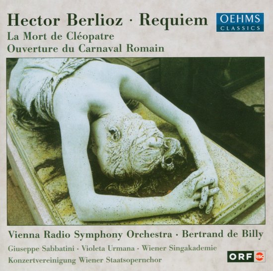 Albumhoes met een sculptuur van een liggende vrouw in witte doeken. Tekst: Hector Berlioz Requiem.