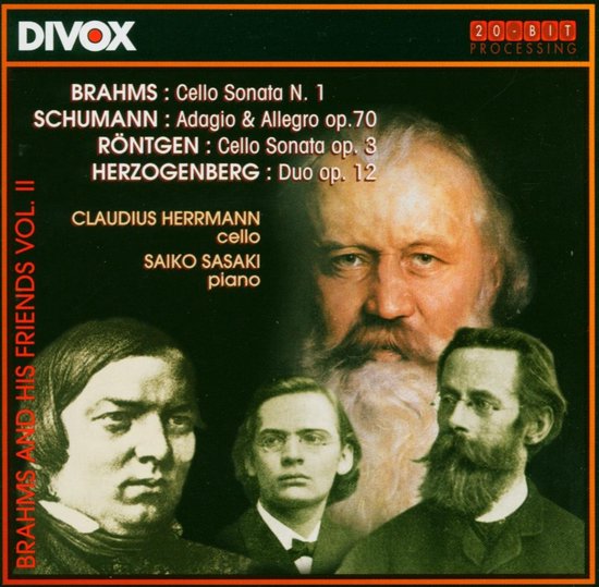 Albumcover met portretten van vier mannen, tekst met componisten en uitvoerders. DIVOK 20-BIT PROCESSING.
