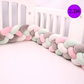 Gevlochten bedbumper - Hoofdbeschermer - bedomrander - Baby-Slofje - blauw/wit/grijs/groen - 2 meter