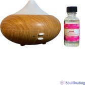Aroma Diffuser 210ML met LED verlichting - Luchtbevochtiger – Verdamper – Aromatherapie - Geurverspreider - Walnoot - incl. Rose Satya Aromatische Olie