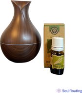Aroma Diffuser 150ML met LED verlichting - Luchtbevochtiger – Verdamper – Aromatherapie - Geurverspreider - Donkerbruin - incl. Goloka Aromatische Olie - Lemon Grass