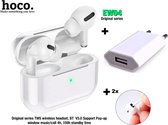 Hoco EW04 Plus Draadloze Oordopjes Met Oplaadcase Bluetooth 5.1 Earbuds Geschikt Voor Ios & Android Telefoons Wit + Adapter + 2X Wattenstaaf