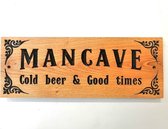 Mancave - wandbord - tekstbord - gevelbord - naambord - vaderdag - cadeau - Cold Beer and Good times - hout - eik - ambachtelijk gefreesd - 40cm