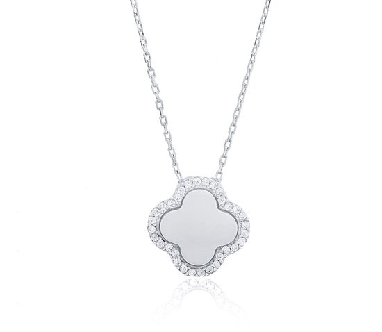 La Rosa Princesa Collier en argent avec trèfle à quatre feuilles | Nacre |  bol