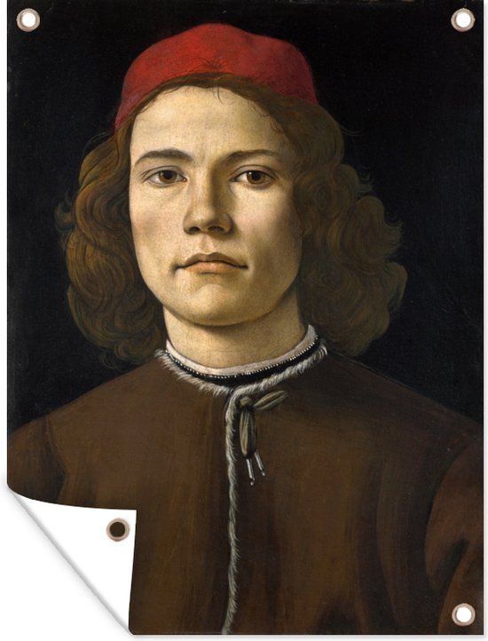 Tuinposter - Tuindoek - Tuinposters buiten - Portret van een jongeman - schilderij van Sandro Botticelli - 90x120 cm - Tuin